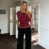 New Fashion Waist V-Neck Pinch Pure Color Long-Sleeved Top Slimming Sexy Hottie T-Shirt HZ0108